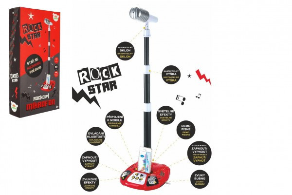 ROCK STAR plastikowy mikrofon karaoke na baterie ze światłem i dźwiękiem w pudełku 23x45x8cm
