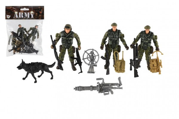 Zestaw żołnierzyków z psem z akcesoriami 12szt plastik w woreczku 17x20x3cm