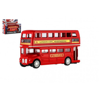 Autobus 'London' czerwony piętrowy metal/plastik 12cm wysuwany w pudełku 17x13.5x6cm