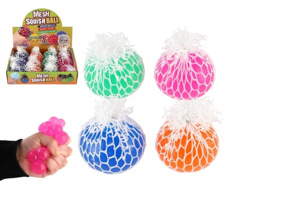 Kulka antystresowa do wyciskania slime 6cm 4 kolory w siateczce w woreczku