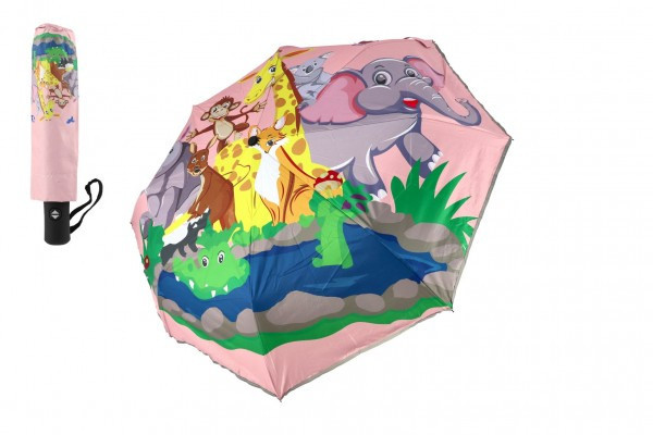 Składany parasol Zwierzęta materiał/metal 28cm różowy w torbie