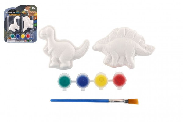 Kreatywny gipsowy zestaw do malowania dinozaurów z farbkami z pędzelkiem, mix gatunków na karcie 17x19x1,5cm