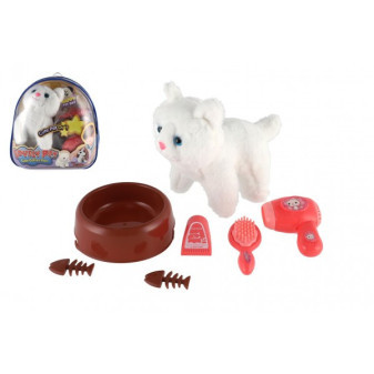 Kot/Kitty z dźwiękiem z akcesoriami plastik/plusz w plastikowym plecaku 22x25x11cm