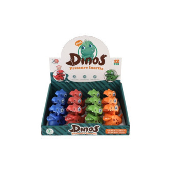 Dinozaur Squeeze and go plastikowy 9cm na kole zamachowym 4 kolory 12 szt. w kartonie
