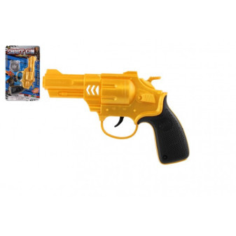 Plastikowy pistolet/rewolwer z kołem zamachowym 18x12cm na karcie
