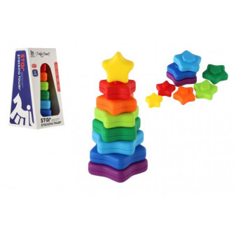 Puzzle gwiazda wieża/piramida kolorowe 8 szt. plastik w pudełku 9x17x9cm 18m+