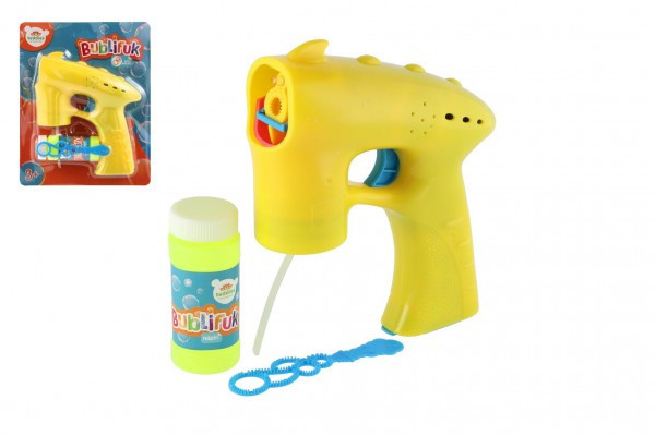 Pistolet do baniek mydlanych żółty plastik 13cm + 1 zapasowy akumulator na karcie
