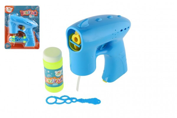 Pistolet do baniek mydlanych niebieski plastik 13cm + zapas baterii na karcie