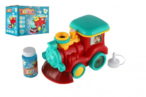 Lokomotywa Bąbelkowa + wypełnienie plastikowe 18cm na bateriach z dźwiękiem i światłem w pudełku 19x14x11,5cm