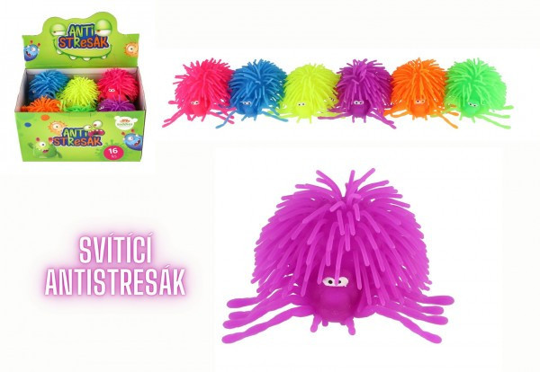 Antystresowa kulka pająka z silikonu o średnicy 10 cm, zasilana baterią, świecąca w 6 kolorach, w torbie