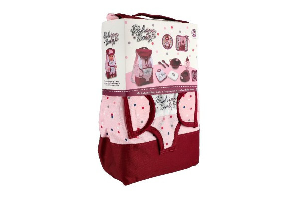Plecak z nosidełkiem na lalkę materiałowy 17x26cm z akcesoriami dla lalki w torbie