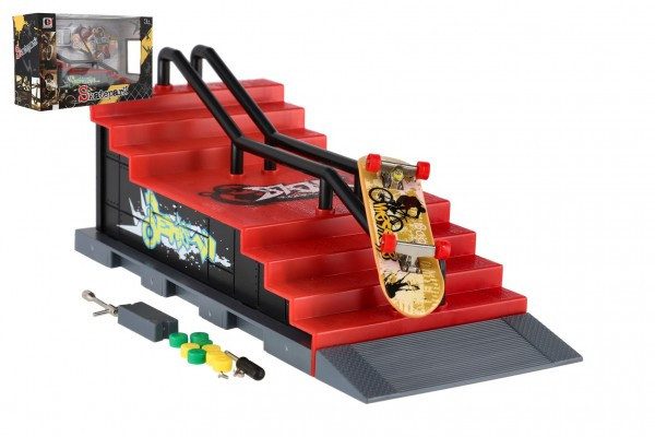 Skatepark - przykręcana deskorolka na palec z rampą plastikową 8cm z akcesoriami mix typów w pudełku 28x18