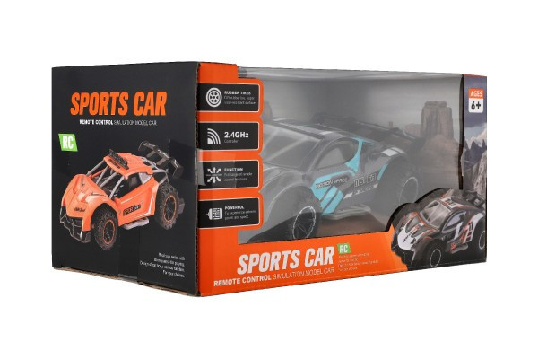 Samochód sportowy RC z tworzywa sztucznego 2,4 GHz 20 cm na baterie szaro-turkusowy w pudełku 24x12x14 cm