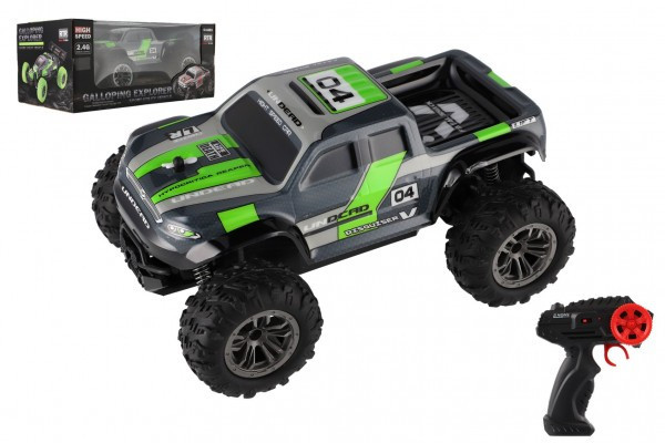 Samochód RC do odbioru terenowego z tworzywa sztucznego 25 cm 2,4 GHz na baterie szaro-zielony w pudełku 32x14x18 cm