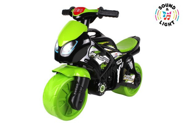 Reflektor motocyklowy zielono-czarny plastikowy na baterie ze światłem i dźwiękiem w pokrowcu 36x53x74cm