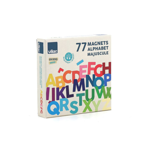 Vilac Drewniane Magnetyczne Litery Alfabetu Wielkie 77 szt