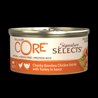 Wellness Core Cat Selects w puszce Chunky kurczak z indykiem w sosie 79g