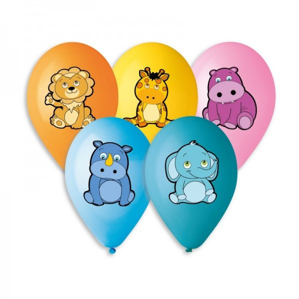 Balony/Balony dmuchane 5szt. z nadrukiem zwierzęcym 11-12'' średnica 28-30cm w woreczku