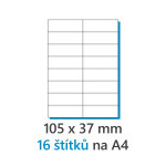 Etykieta 105x37mm/100 szt, A4 biała, Etykiety 1/16