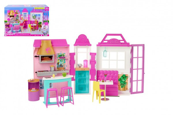 Barbie restauracja z akcesoriami plastikowymi w pudełku 46x32x14cm