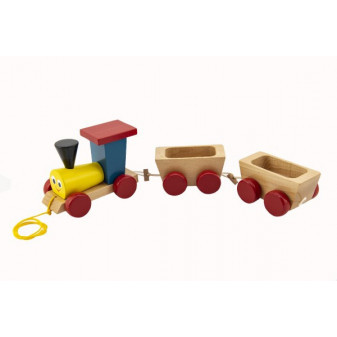 Pociąg + 2 wagony drewniane ciągnące kolorową długość całkowitą 43cm w torbie