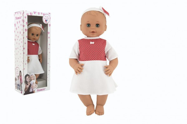 Lalka/Baby Hamiro migająca 50cm, solidne ciało, biała sukienka + czerwona kropka w pudełku 24x60x15cm