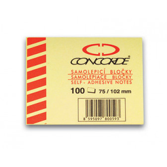 CONCORDE Blok karteczek samoprzylepnych żółty, 75x102mm, 100 kartek, A1003