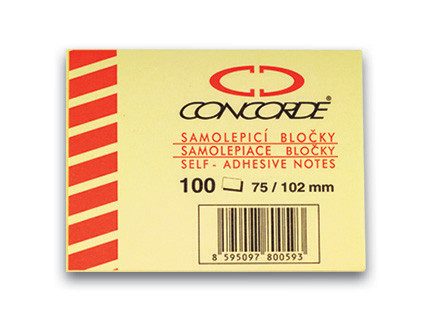 CONCORDE Blok karteczek samoprzylepnych żółty, 75x102mm, 100 kartek, A1003
