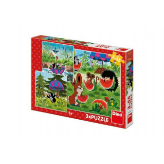 Puzzle Krecik i parasolka 18x18cm 3x55 sztuk w pudełku 27x19x3,5cm