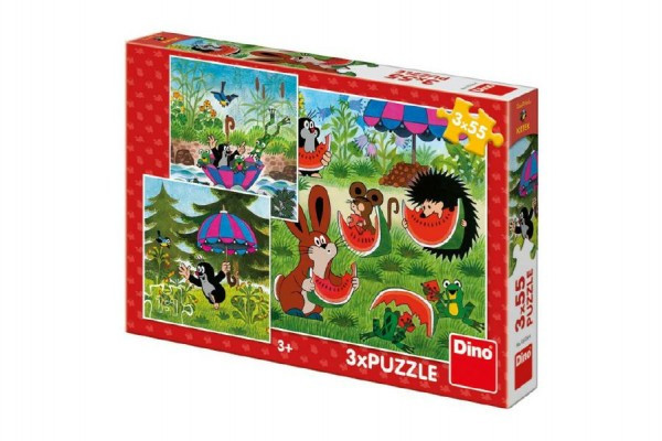 Puzzle Krecik i parasolka 18x18cm 3x55 sztuk w pudełku 27x19x3,5cm