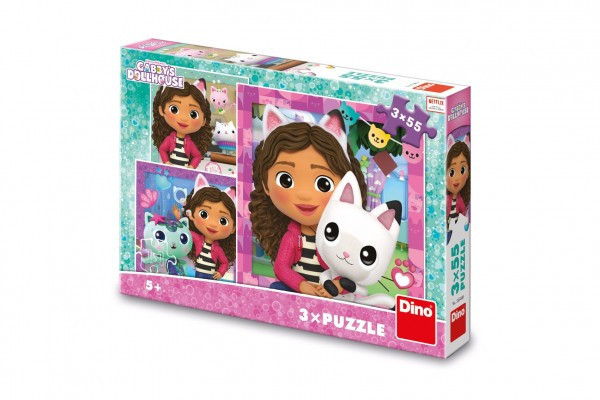Puzzle 3 w 1 Gabi i przyjaciele/Domek dla lalek Gabby 18x18cm w pudełku 27,5x19x4cm