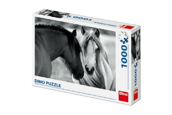 Puzzle konie czarno-białe 66x47cm 1000 elementów w pudełku 32x23x7,5cm