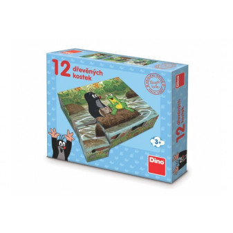 Kostka do gry Drewniane krety i zwierzęta 12 szt. w pudełku 22x18x4cm