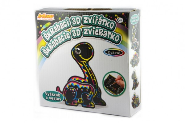 Obrazek 3D zdrapka tęczowy dinozaur 12x9cm w pudełku 15x15x4cm
