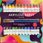 Farby akrylowe 24x12ml z 3 pędzlami również do ceramiki, szkła, kamieni w pudełku 22x22x2cm