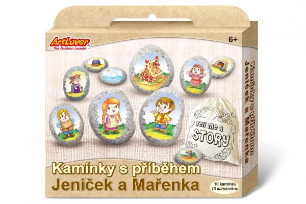 Zestaw kreatywny Kamienie z historią z naklejkami Jaś i Małgosia w pudełku o wymiarach 19x16x4cm