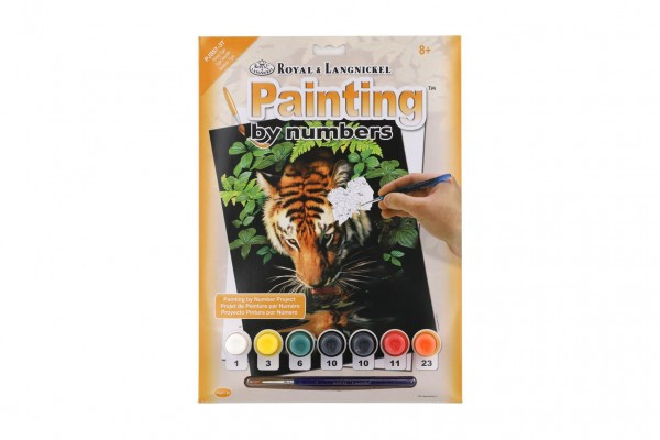 Malowanie po numerach Tygrys nad wodą 22x30cm farbami akrylowymi i pędzlem na kartonie