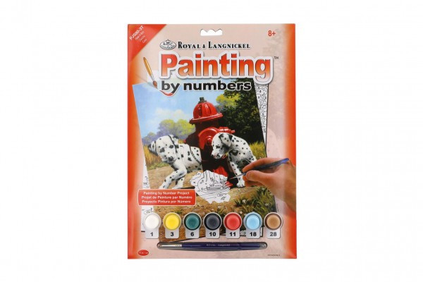 Malowanie dalmatini po numerach przy czerwonym hydrancie 22x30cm farbami akrylowymi i pędzlem