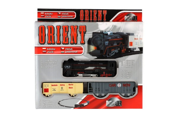 Orient Train + 2 wagony, długość toru 210 cm, zasilany bateriami, ze światłem w pudełku