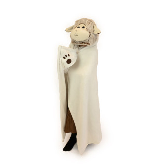 Przytulny Noxxiez BL805-2 Sheep - Ciepły koc z kapturem i kieszeniami na łapy