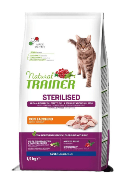 TRAINER Natural Cat Sterylizowane Mięso z Indyka 1,5 kg