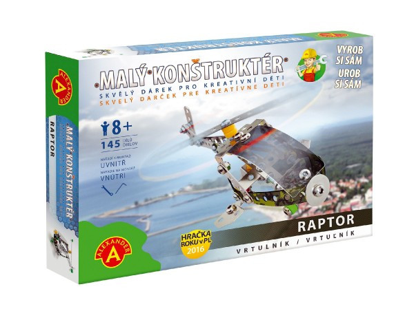 Mały helikopter konstruktorski Raptor metalowy zestaw 145 elementów w pudełku 23x17x3,5 cm