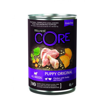 Konserwa Wellness Core Dog 95% Protein Puppy kurczak, indyk i dynia 400g