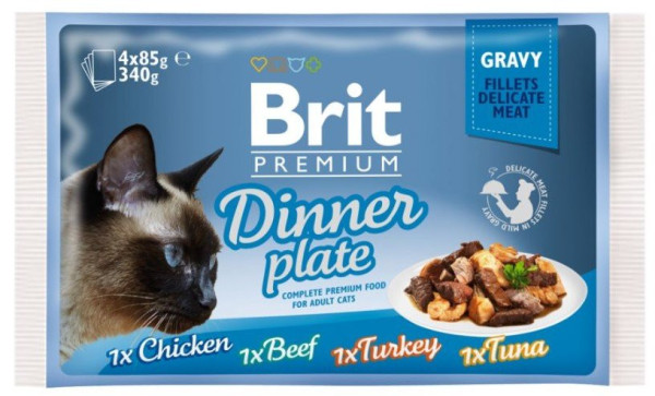 Brit Premium Cat Delikatne Filety W Sosie Obiadowy Talerz 340 g (4x85 g)