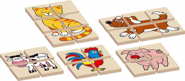 Puzzle ze zwierzętami, dwustronne, 12 elementów, 5 zwierząt w pudełku, 17x12x1,5cm