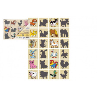 Drewniana gra planszowa Zwierzęta i ich cienie Pexeso 12 szt. w pudełku 16,5x12,5x1,5cm