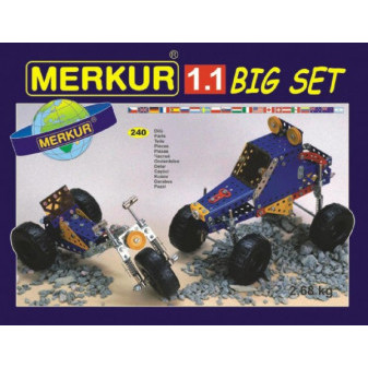 Zestaw budowlany MERKUR 1.1 10 modeli 240 szt w pudełku 36x26,5x5,5cm