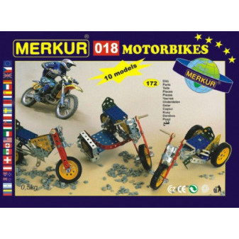 Zestaw budowlany MERKUR 018 Motocykle 10 modeli 182 szt w pudełku 26x18x5cm