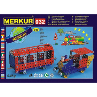 Zestaw budowlany MERKUR 032 Modele kolejowe 10 modeli 300 szt w pudełku 36x27x3cm