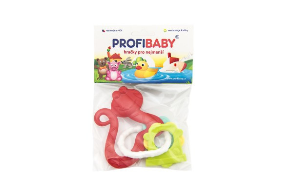 Gryzak gumowy + zawieszki 12cm 5 rodzajów w woreczku 0m+
